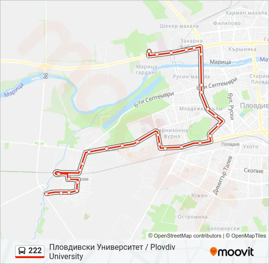 Автобус 222: карта маршрута