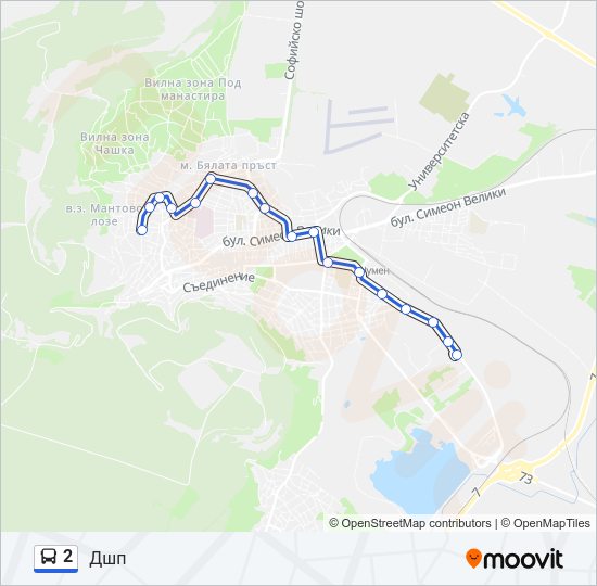 2 автобус Карта на Линията