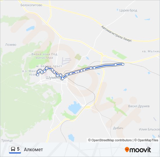 5 автобус Карта на Линията