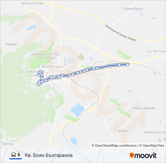 6 автобус Карта на Линията
