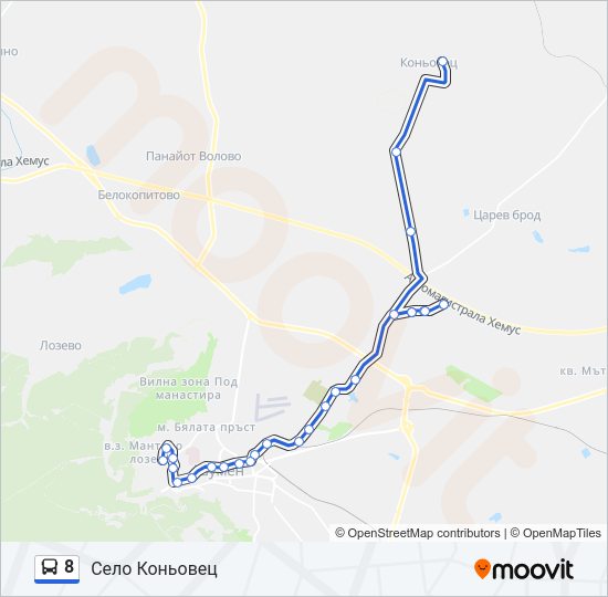 8 автобус Карта на Линията