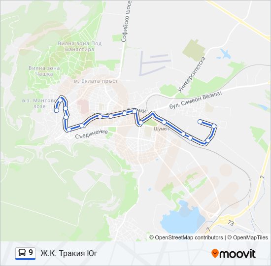 Автобус 9: карта маршрута