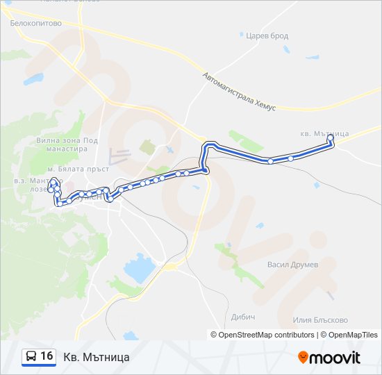 16 автобус Карта на Линията