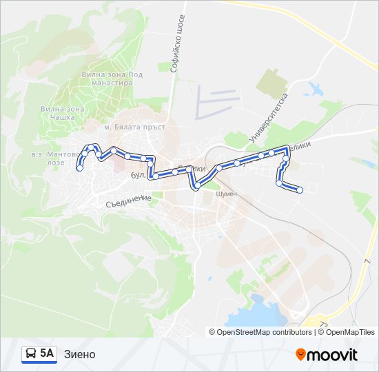 5А автобус Карта на Линията