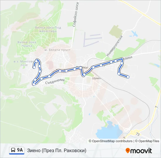 Автобус 9А: карта маршрута