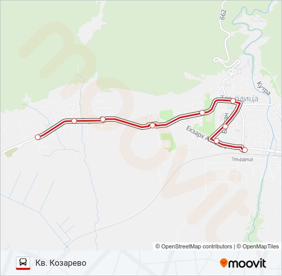 КОЗАРЕВО автобус Карта на Линията