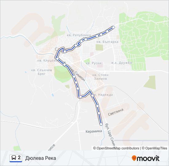 2 автобус Карта на Линията
