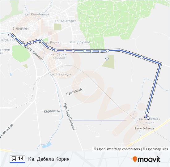 14 автобус Карта на Линията