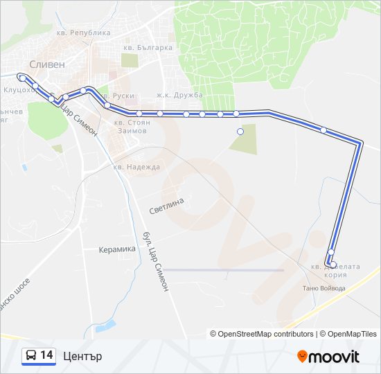 14 автобус Карта на Линията
