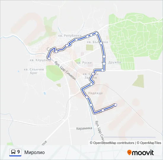 9 автобус Карта на Линията