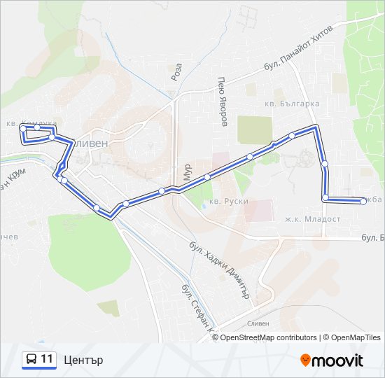11 автобус Карта на Линията