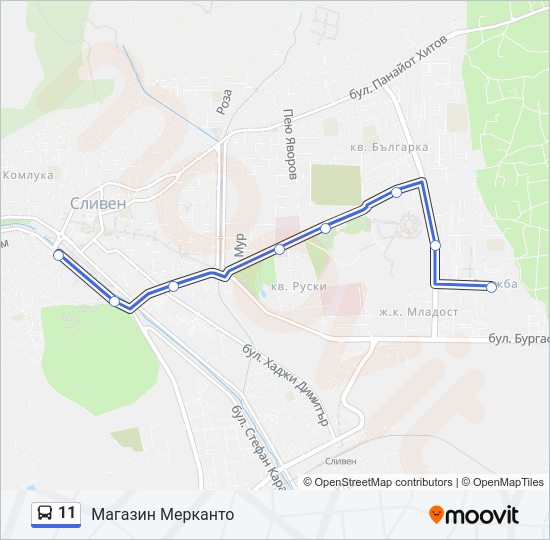 11 автобус Карта на Линията