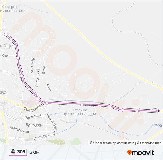 308 Trolleybus Line Map