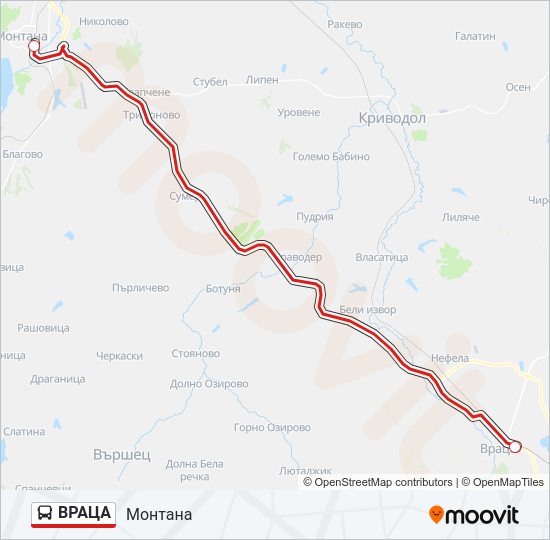 ВРАЦА автобус Карта на Линията