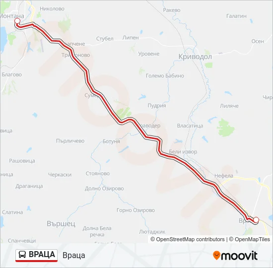 ВРАЦА автобус Карта на Линията