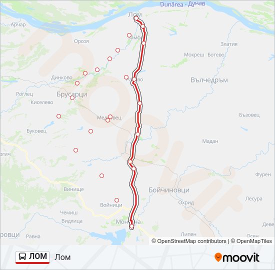 ЛОМ автобус Карта на Линията