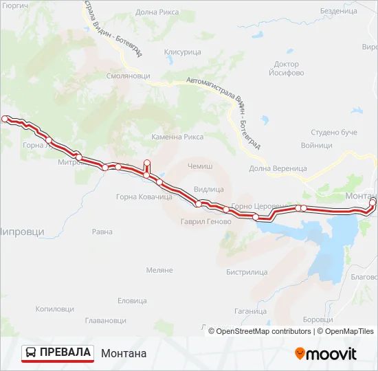 ПРЕВАЛА Bus Line Map