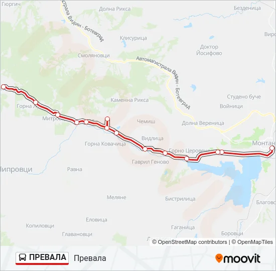 ПРЕВАЛА Bus Line Map
