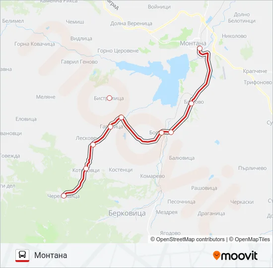 ЧЕРЕШОВИЦА автобус Карта на Линията