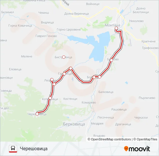 ЧЕРЕШОВИЦА автобус Карта на Линията