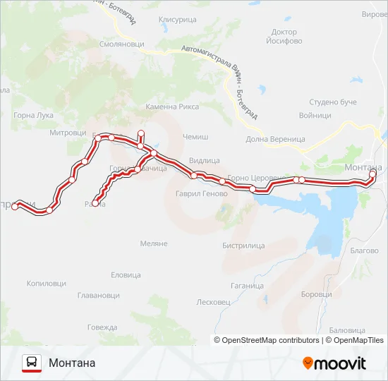ЧИПРОВЦИ Bus Line Map