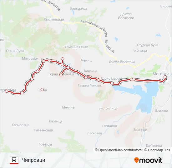 ЧИПРОВЦИ Bus Line Map