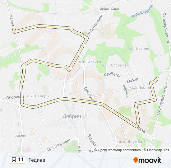 11 автобус Карта на Линията