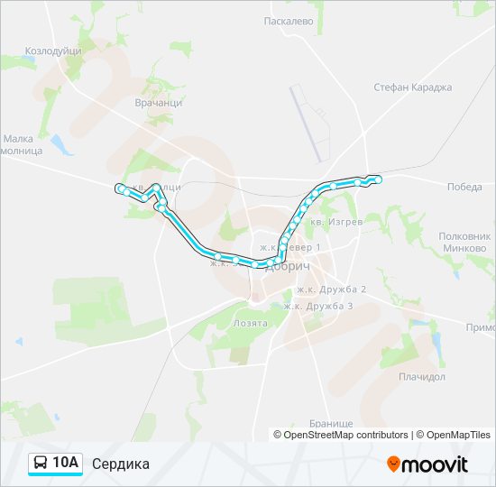 10A автобус Карта на Линията