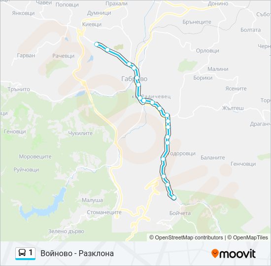 1 автобус Карта на Линията