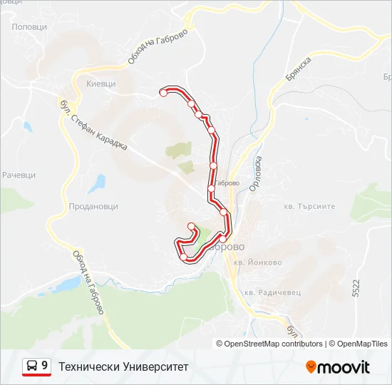 Автобус 9: карта маршрута