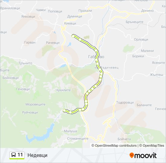 11 автобус Карта на Линията
