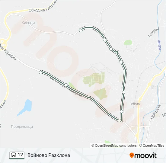 12 автобус Карта на Линията