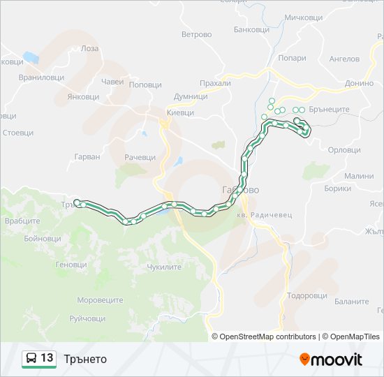 13 автобус Карта на Линията