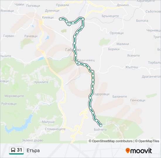31 автобус Карта на Линията