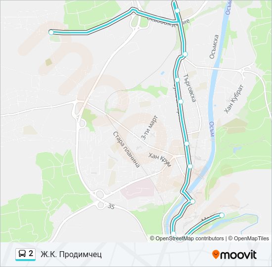 2 автобус Карта на Линията