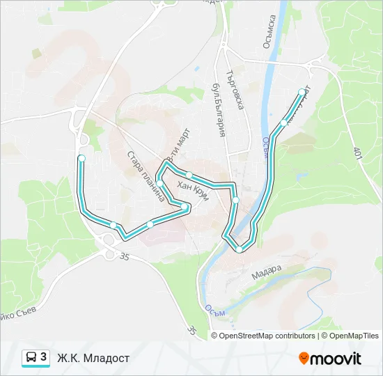 Автобус 3: карта маршрута