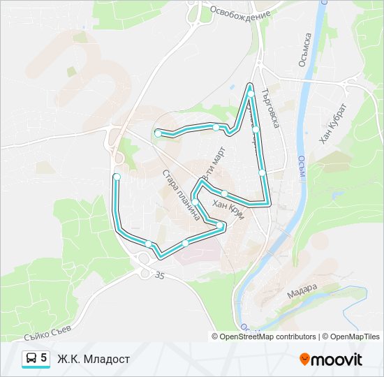 5 автобус Карта на Линията
