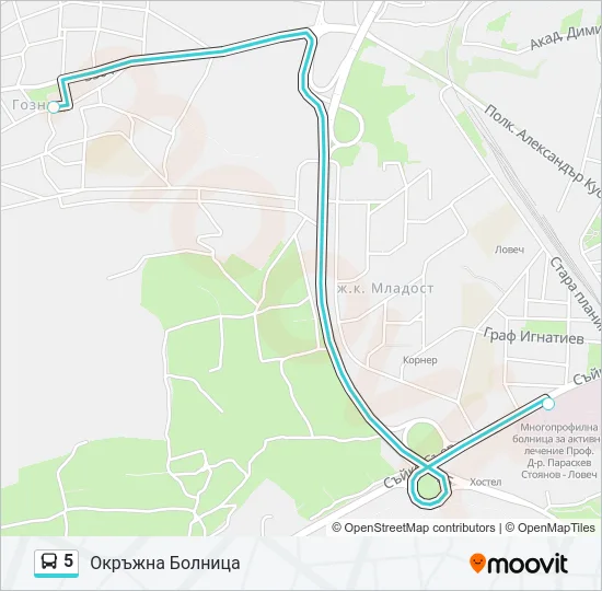 5 автобус Карта на Линията