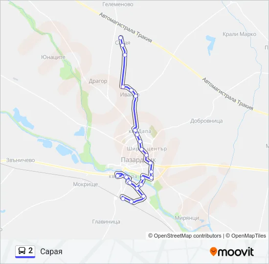 2 автобус Карта на Линията
