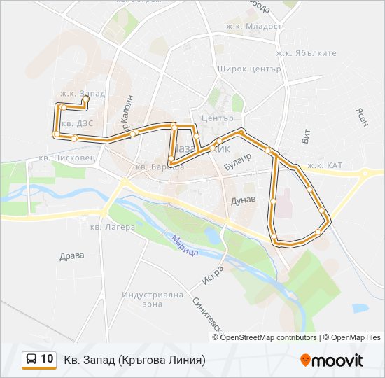 10 автобус Карта на Линията