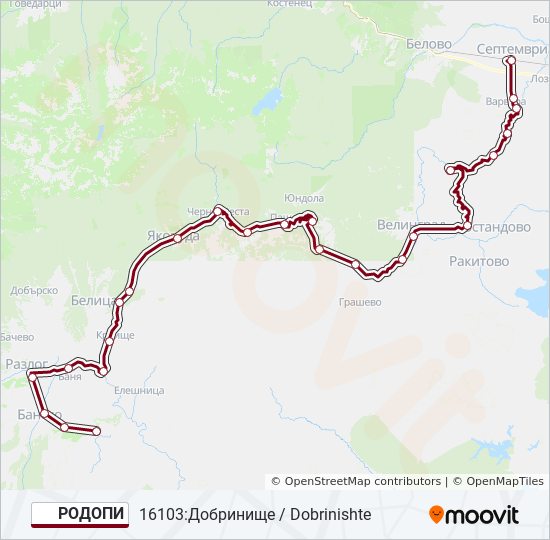 Поезд РОДОПИ: карта маршрута