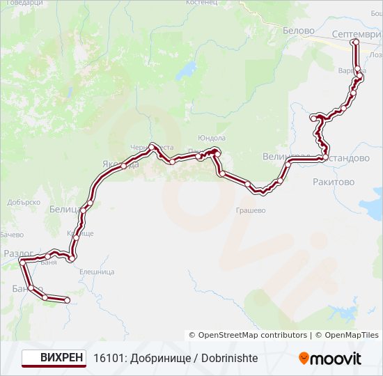 ВИХРЕН train Line Map