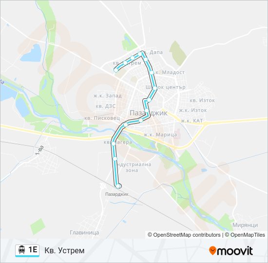 1Е тролейбус Карта на Линията