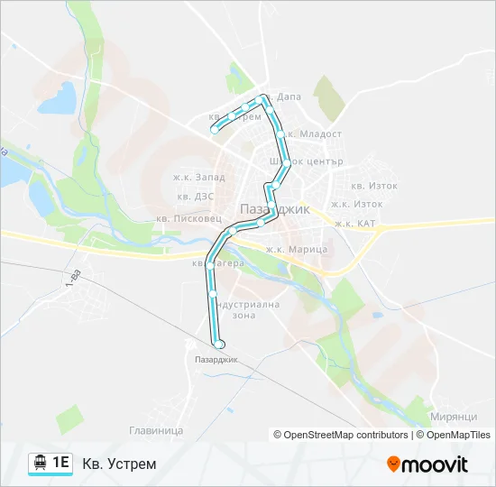 1Е Trolleybus Line Map