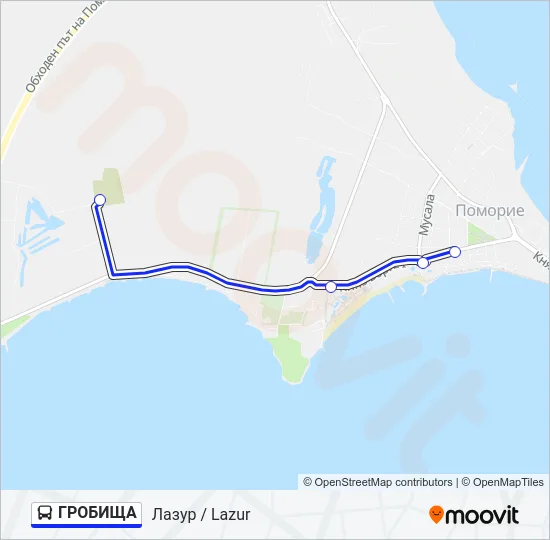 ГРОБИЩА автобус Карта на Линията