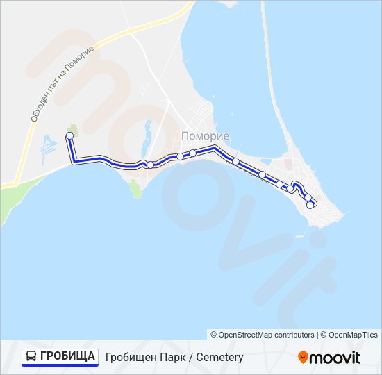 ГРОБИЩА автобус Карта на Линията
