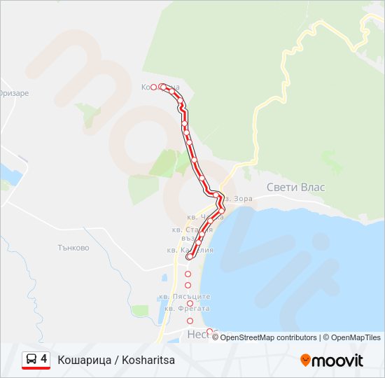 4 автобус Карта на Линията