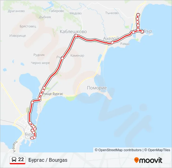 22 автобус Карта на Линията
