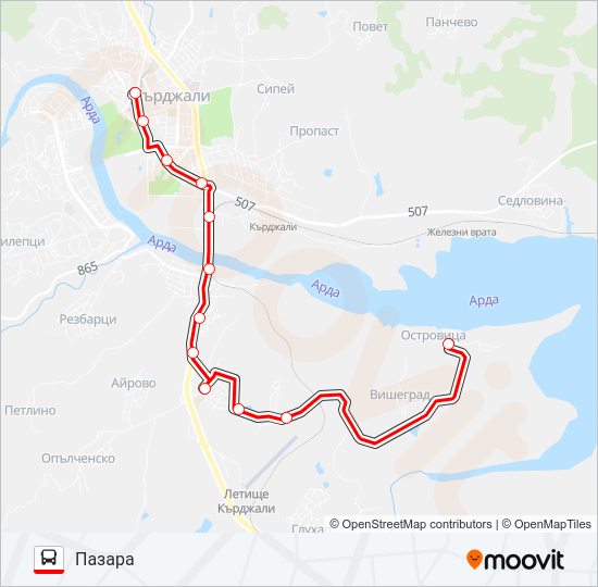 ОСТРОВИЦА автобус Карта на Линията
