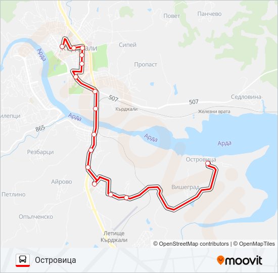 ОСТРОВИЦА автобус Карта на Линията
